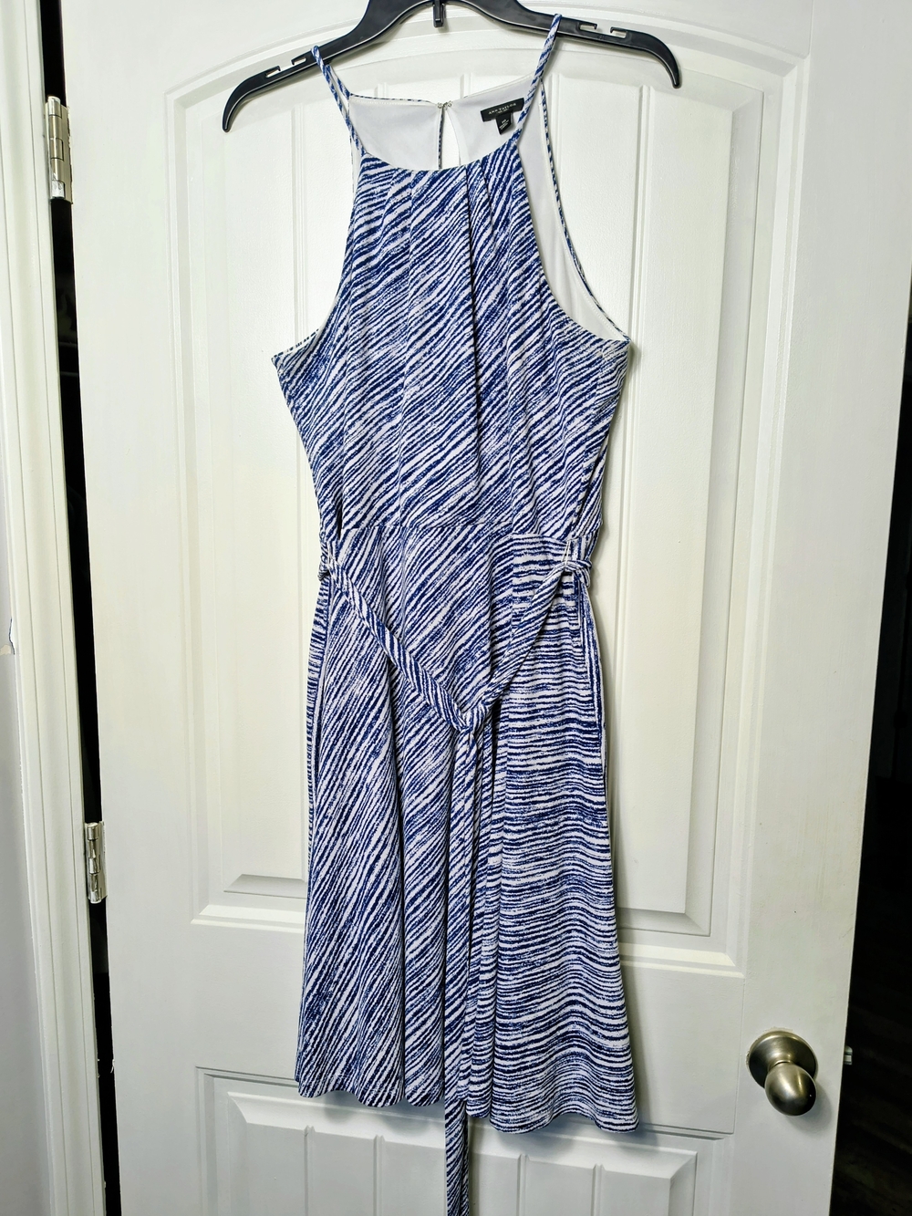 Ann Taylor Navy and White Striped Halter Midi Dress